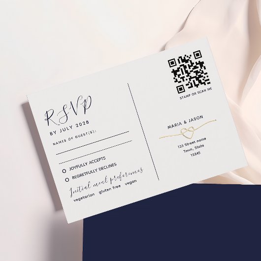 Marine goud QR-code en traditioneel RSVP Kaartje
