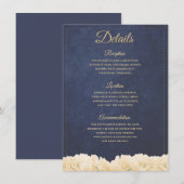Marine Goud Rustieke Chic Pioen Bloemdetails Informatiekaartje (Voorkant / Achterkant)