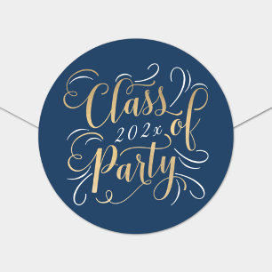 Marine Goud Schrift Afstudeerfeest Klas van 2026 Ronde Sticker