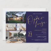 Marine & Goud Vastgoed Flyer Open Huis Vier foto's Kaart (Voorkant)