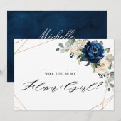 Marine goud wit ivoor Wil je mijn bloemenmeisje zi Kaart (Voorkant / Achterkant)