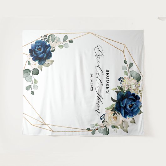 Marine Goud Witte Ivoor Geometrische Bruidsdouche Wandkleed (Voorkant (horizontaal))