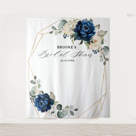 Marine Goud Witte Ivoor Geometrische Bruidsuitnodi Wandkleed (Voorkant)