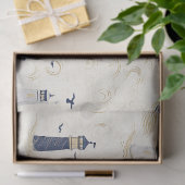 Marine Goud Zeevaart Vuurtoren Kustpatroon Tissuepapier (Geschenk)
