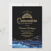 Marine goud zwarte agaat marmer Quinceanera Kaart (Voorkant)