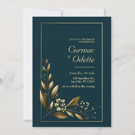 Marine Goudblad Botanische Bruiloft Kaart