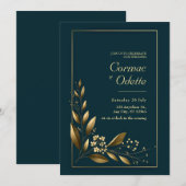 Marine Goudblad Botanische Bruiloft Kaart (Voorkant / Achterkant)