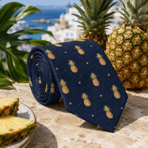 Marine Gouden Ananas Tropisch Patroon Stropdas