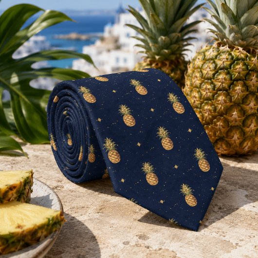 Marine Gouden Ananas Tropisch Patroon Stropdas