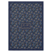 Marine Gouden Bloem Tafelkleed Elegant Monogram De (Voorkant)