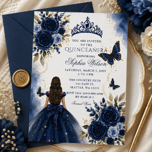 Marine Gouden Bloem Vlinder Prinses Quinceañera Kaart
