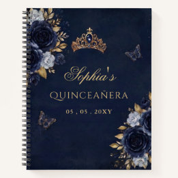 Marine Gouden Bloem Vlinder Quinceañera Gastboek Notitieboek