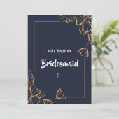 Marine & gouden bloemen bruidsmeisje kaart (Staand voorkant)