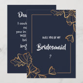 Marine & gouden bloemen bruidsmeisje kaart (Voorkant / Achterkant)