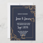 Marine & gouden bloemen bruiloft kaart (Voorkant)