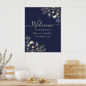 Marine gouden bloemen bruiloft welkom poster (Keuken)