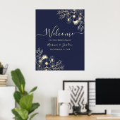Marine gouden bloemen bruiloft welkom poster (Thuiskantoor)