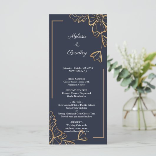 Marine & gouden bloemen Menu (Staand voorkant)