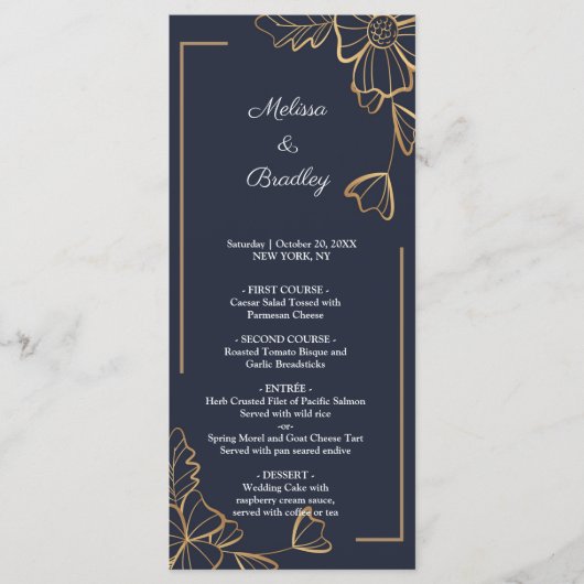 Marine & gouden bloemen Menu (Voorkant)