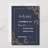 Marine & gouden bloemen RSVP Kaart (Voorkant)