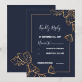 Marine & gouden bloemen RSVP Kaart (Voorkant / Achterkant)
