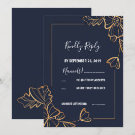 Marine & gouden bloemen RSVP Kaart