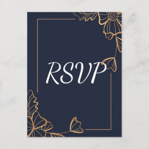 Marine & gouden bloemen RSVP Uitnodiging Briefkaart