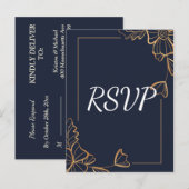 Marine & gouden bloemen RSVP Uitnodiging Briefkaart (Voorkant / Achterkant)