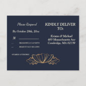 Marine & gouden bloemen RSVP Uitnodiging Briefkaart (Achterkant)