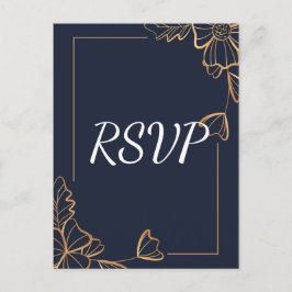 Marine & gouden bloemen RSVP Uitnodiging Briefkaart