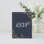 Marine & gouden bloemen RSVP Uitnodiging Briefkaart (Staand voorkant)