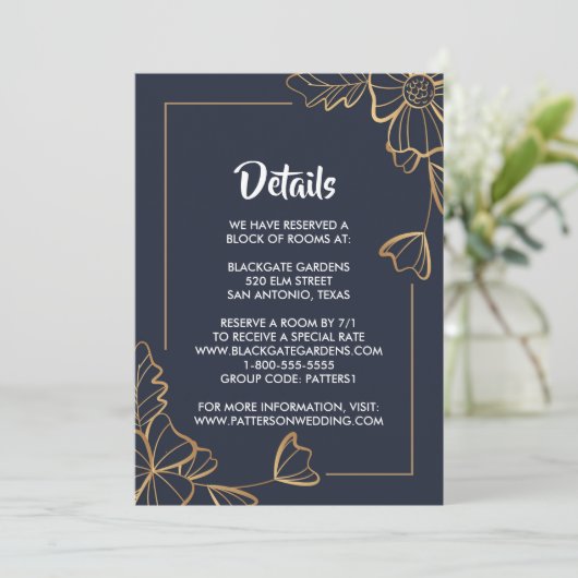 Marine & gouden bloemenbehuizing kaart (Staand voorkant)