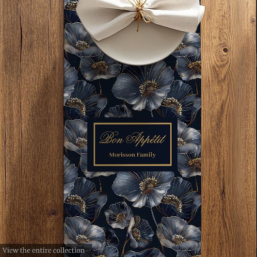 Marine Gouden Bloemtafel Runner Elegant Monogram Medium Tafelloper