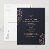 Marine gouden botanische bruiloft. Blauwe Save the Briefkaart (Voorkant / Achterkant)