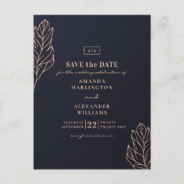 Marine gouden botanische bruiloft. Blauwe Save the Briefkaart