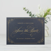 Marine gouden elegante kalligrafie save the date (Staand voorkant)