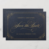 Marine gouden elegante kalligrafie save the date (Voorkant / Achterkant)