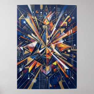 Marine Gouden Geometrische Steruitbarsting Poster