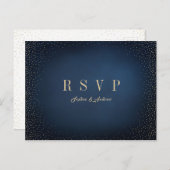 Marine & Gouden Glitter Eenvoudige Bruiloft RSVP Uitnodiging Briefkaart (Voorkant / Achterkant)