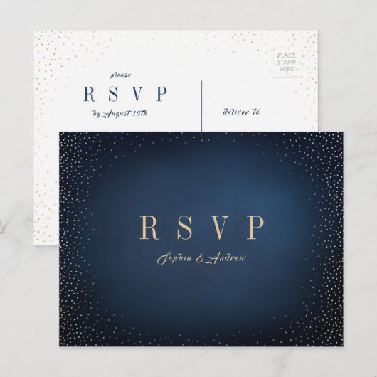 Marine & Gouden Glitter Eenvoudige Bruiloft RSVP Uitnodiging Briefkaart (Voorkant / Achterkant)
