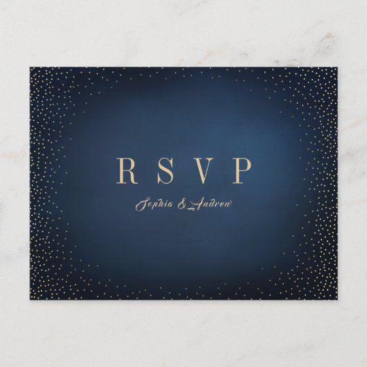 Marine & Gouden Glitter Eenvoudige Bruiloft RSVP Uitnodiging Briefkaart (Voorkant)