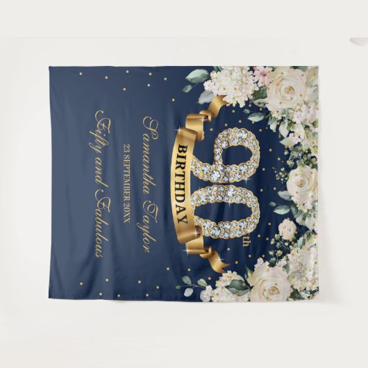 Marine gouden groenbloemige 90e verjaardagsachterg wandkleed (Voorkant (horizontaal))