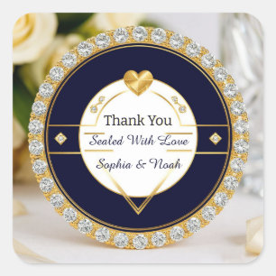 ✨ Marine Gouden Hart Diamanten Trouw Aandenken ✨ Vierkante Sticker