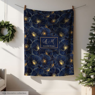 Marine Gouden Monogramdeken Chic Bloemendecoratie Fleece Deken