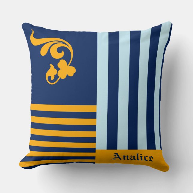 Marine Gouden Streep Naam Decor Kussen (Voorkant)