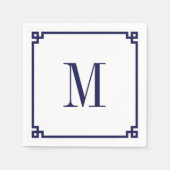 Marine Griekse Sleutelrand Monogram Servet (Voorkant)