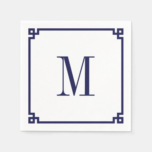 Marine Griekse Sleutelrand Monogram Servet (Voorkant)