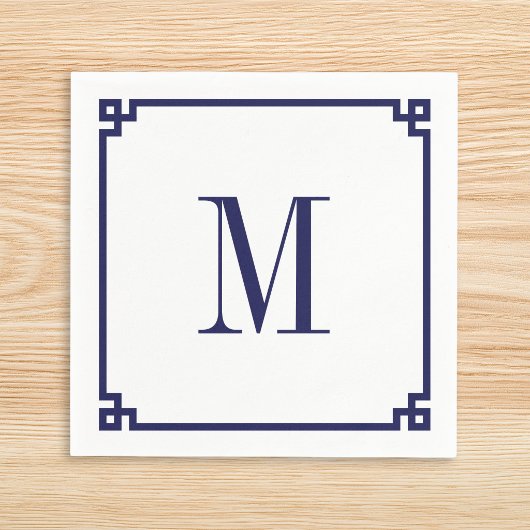 Marine Griekse Sleutelrand Monogram Servet