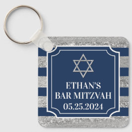 Marine, Grijs Gestreepte Bar Mitzvah Sleutelhanger