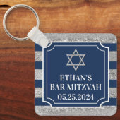 Marine, Grijs Gestreepte Bar Mitzvah Sleutelhanger (Voorkant)